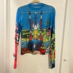 Mesh Long Sleeve Graphic T Shirt